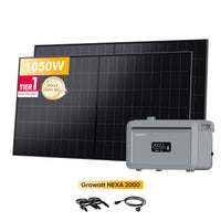 Growatt NEXA 2000 alles-in-één thuisbatterij voor Plug & Play zonnepanelen, met 2 x 480Wp Sunpro BC bifaciale Full Black zonnepanelen, by Powerness