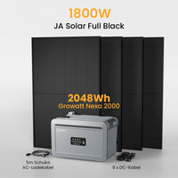 Système de stockage tout-en-un Growatt NEXA 2000 pour centrales solaires de balcon, avec 4 modules solaires bifaciaux JA Solar de 450 W, par Powerness