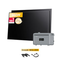 Stockage tout-en-un Growatt NEXA 2000 pour centrales électriques de balcon, avec 2 modules solaires Sunpro BC Bifacial Full Black de 480 Wc, par Powerness