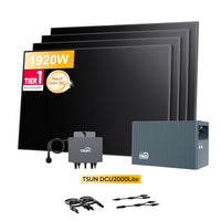 Stockage solaire TSUN DCU2000Lite pour centrales électriques de balcon, avec module solaire Sunpro BC Bifacial Full Black de 4 x 480 Wc, par Powerness
