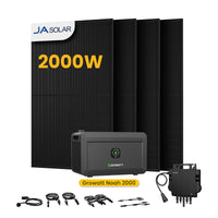 Système de stockage tout-en-un Growatt NOAH 2000 pour centrales solaires de balcon, avec 4 modules solaires bifaciaux JA Solar de 500 W, par Powerness 