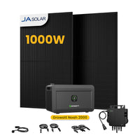 Système de stockage tout-en-un Growatt NOAH 2000 pour centrales solaires de balcon, avec 2 modules solaires bifaciaux JA Solar de 500 W, par Powerness 